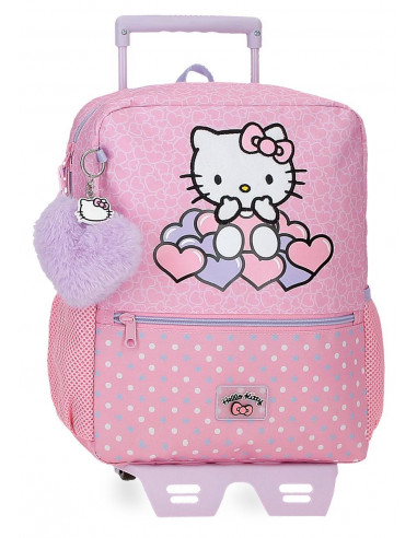 MOCHILA ADAP.32CM.C/CARRO HELLO KITTY HEARTS  DOT